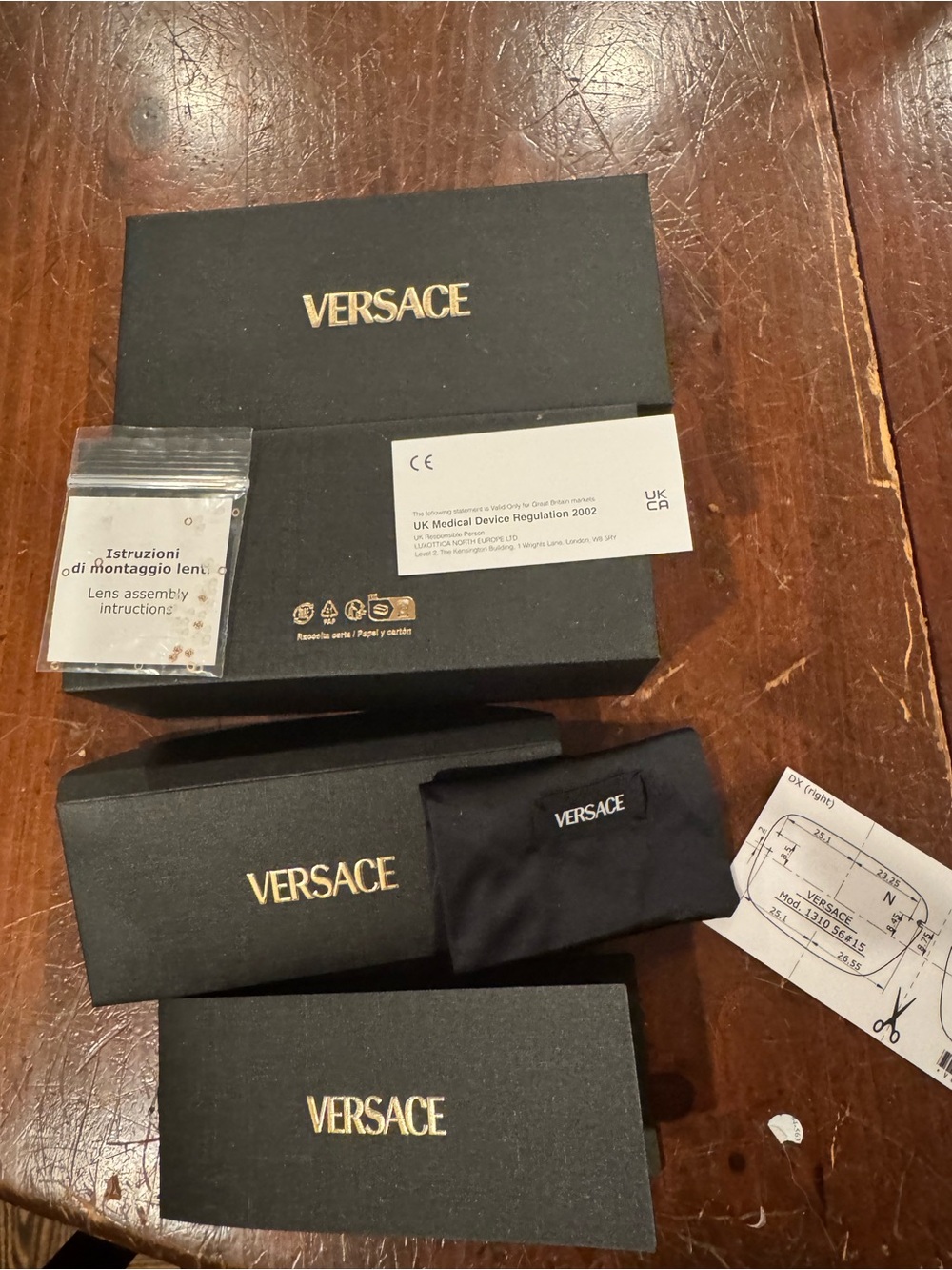 Versace Black and Gold Branded Eyewear Packaging Set
